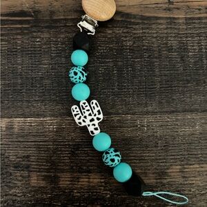 Teal and Black Beaded Pacifier Clip
